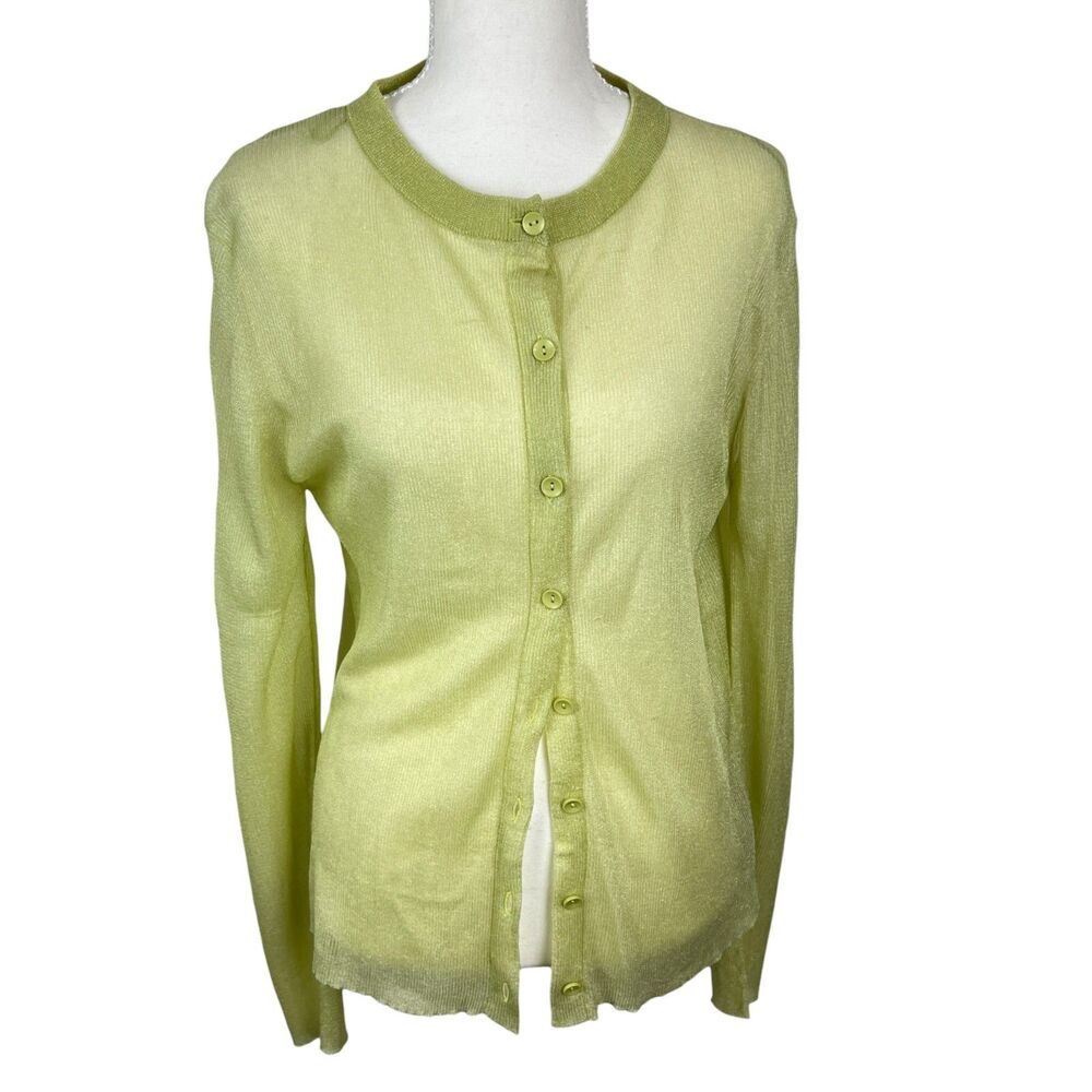 Zara Lime Green Sheer Button Up Knit Cardigan Women Large Lightweight Sweater